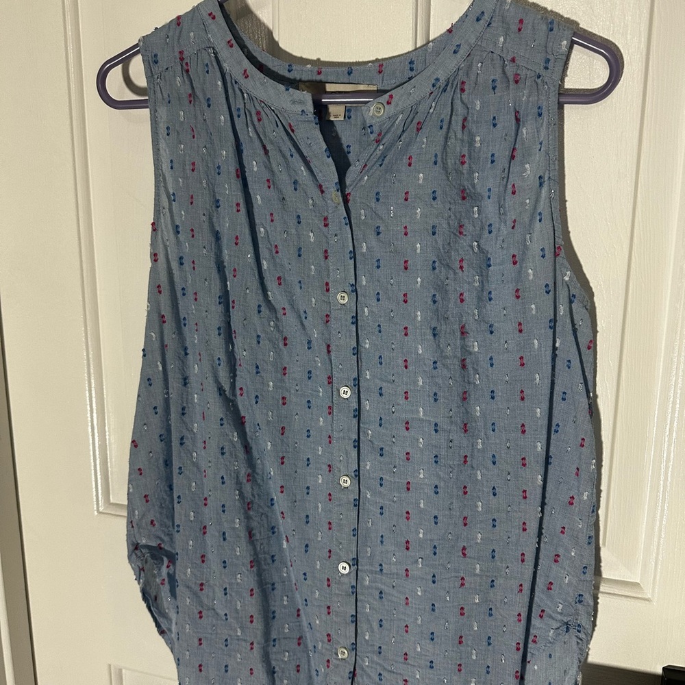 LOFT Blue Sleeveless Blouse with Red, White and Blue Accents